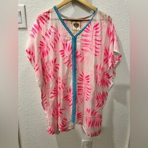 Pink Leaf Print Women's Coverup